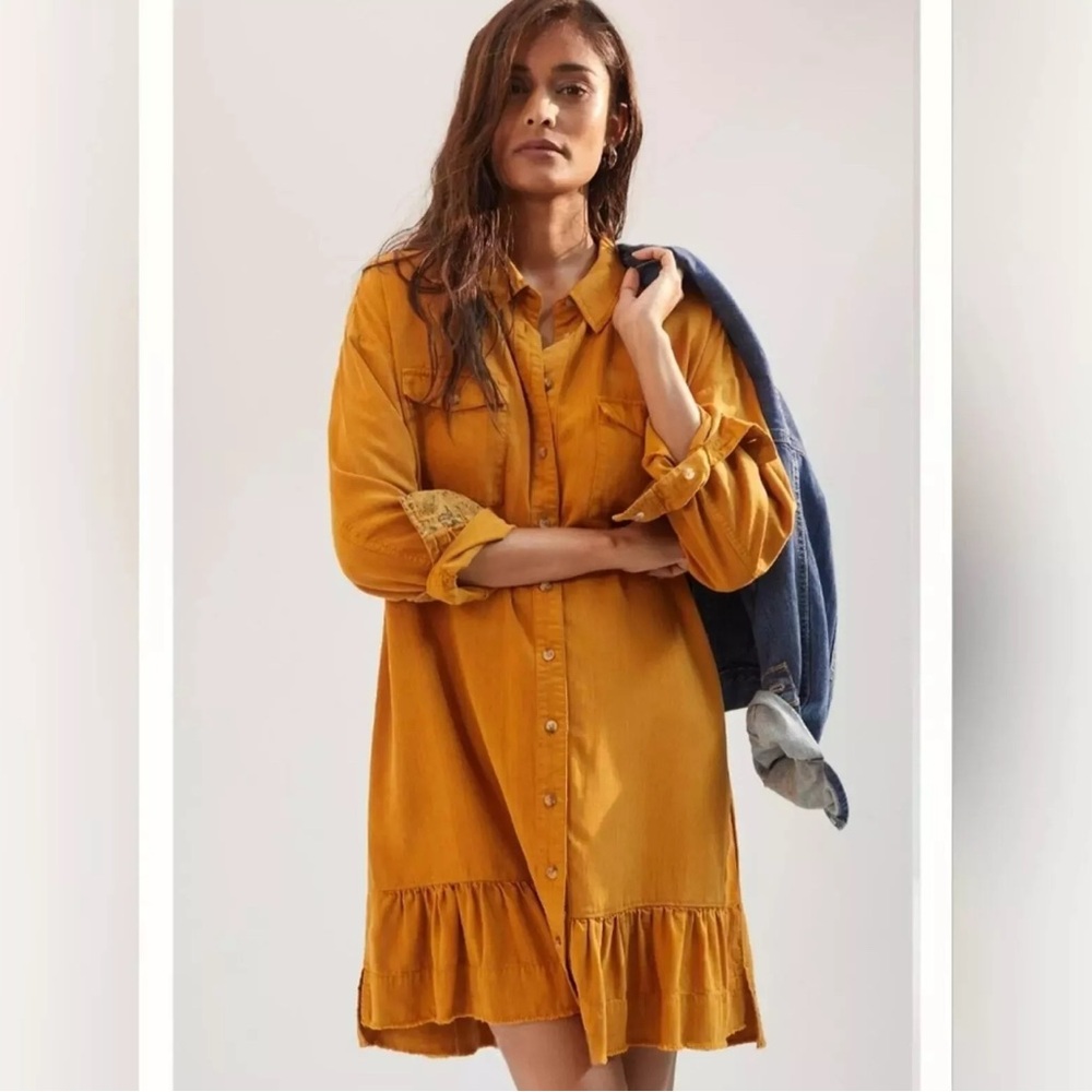 Anthropologie Pilcro Flounced Chambray Dress Size Xl